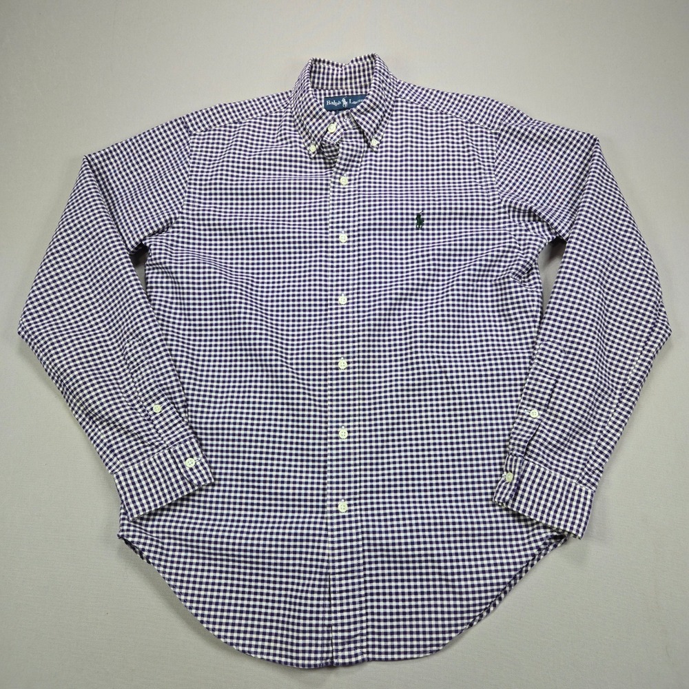 Ralph Lauren Classic Fit Gingham Button Down Men's S Purple White Long Sleeve